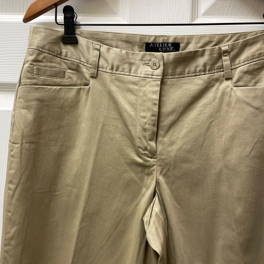 Atelier Luxe Women's Sz 8 Khaki Cropped Pants Cotton/Spandex Blend Flat Front‎